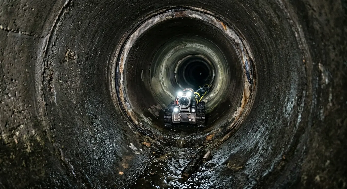 Robotic sewer camera inspecting pipe interior for Sewer Line Repair in West Caln